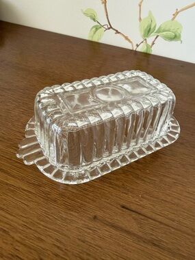Vintage Hazel Atlas Half Stick Glass Covered Butter Dish - Art Deco